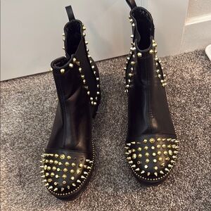 Studded Black Leather Ankle Boots